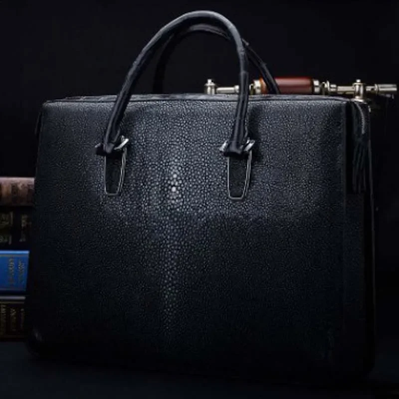 ourui new  selling  Pearl fish skin  male  manbriefcase  black   male  handbag men handbag