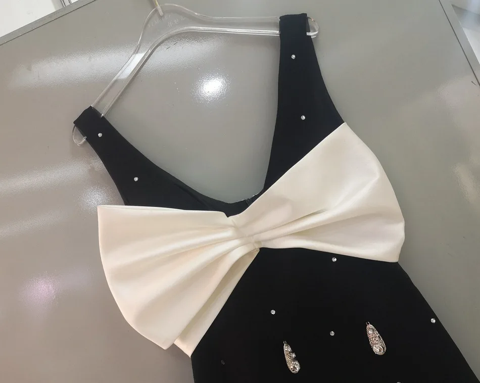 Big bow vest dress female diamond black Sleeveless short dress