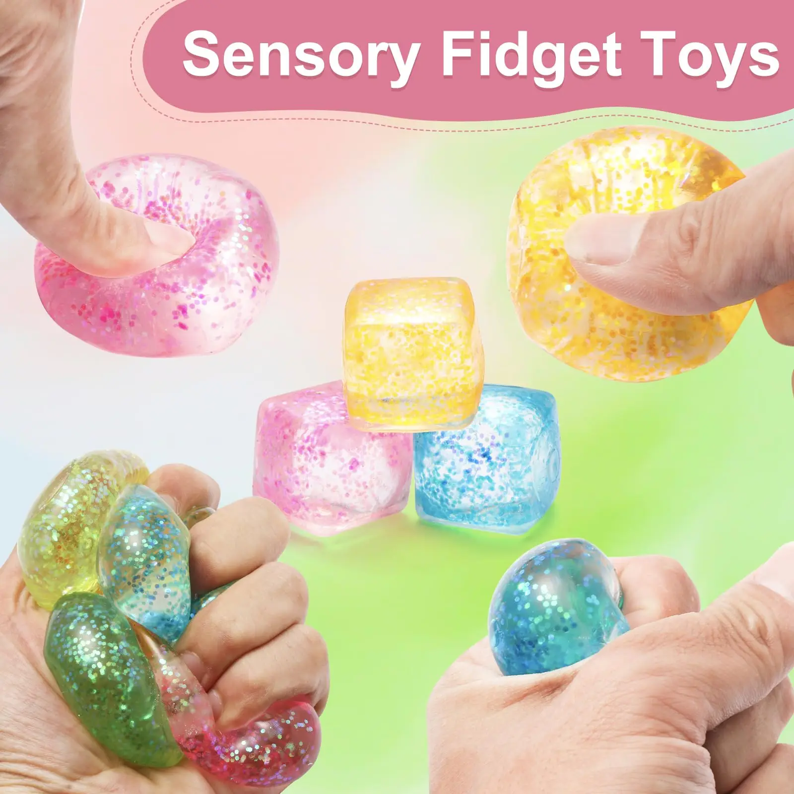 5-100pcs Cubos de Estresse Bolas Antiestresse para Adultos e Crianças, Brinquedos Sensoriais para Alívio de Ansiedade e Estresse, Elásticos