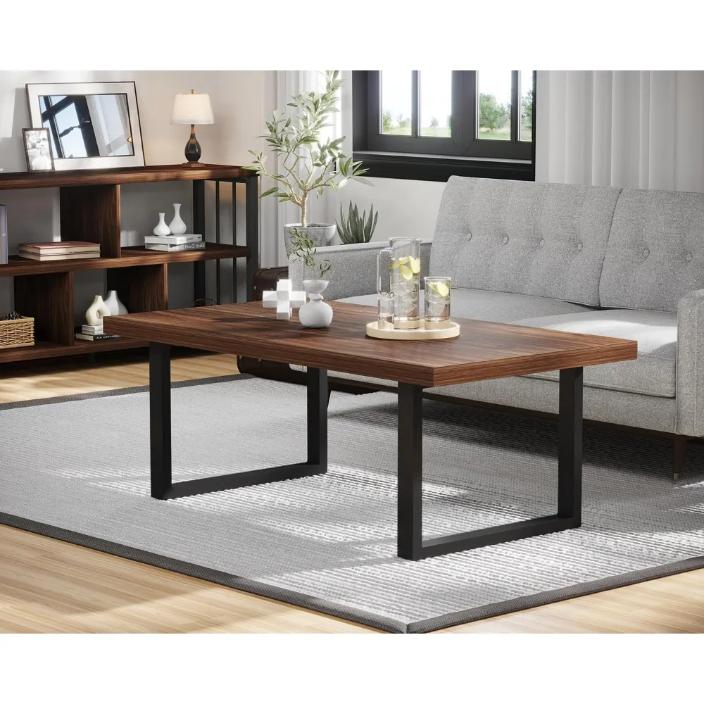 

Walnut Coffee Table, Minimalist Wooden Living Room Table, Modern Simple Rectangle Center Table, Vintage Rustic Wood and Metal C