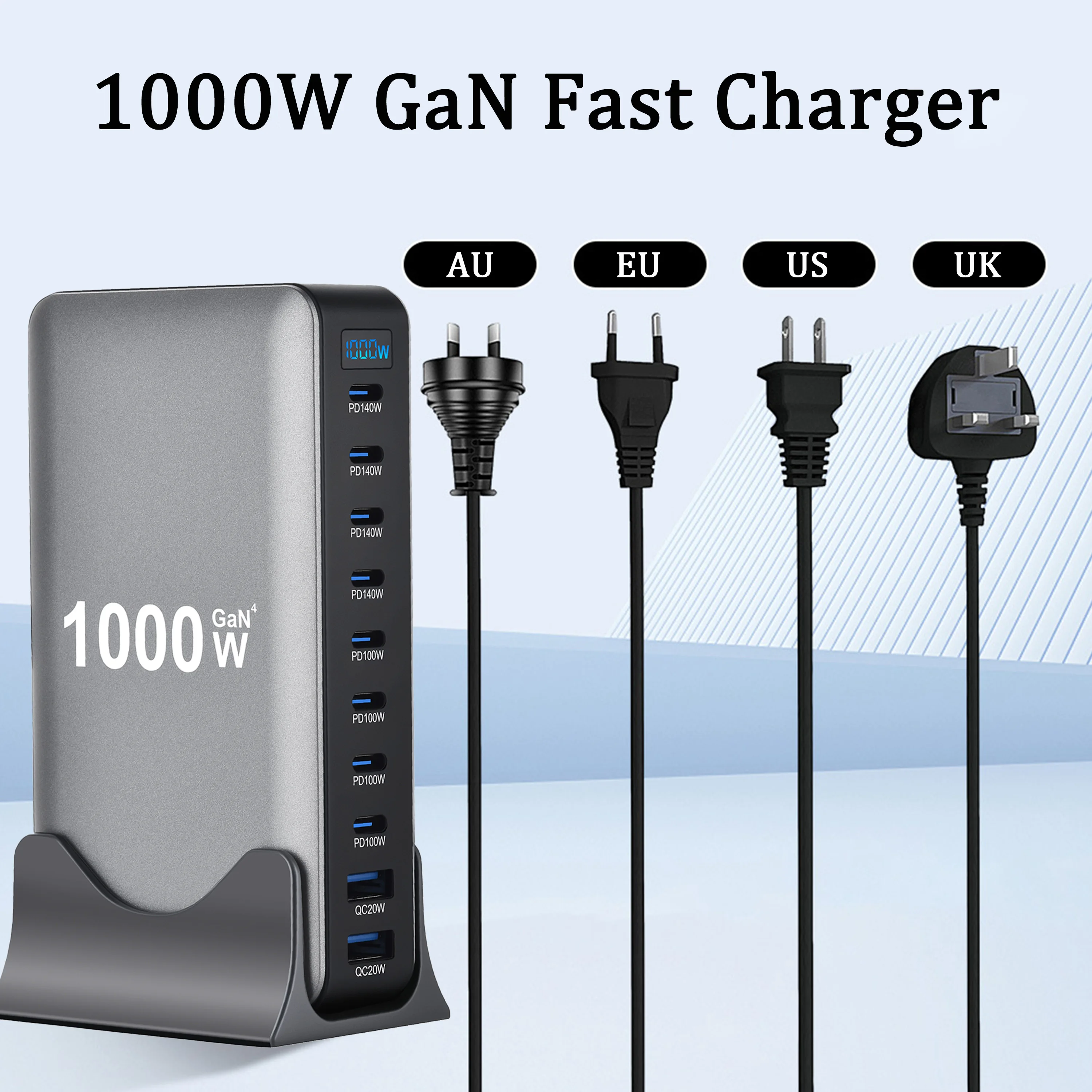 

Быстрое зарядное устройство GaN, 1000 Вт, PD3.1, USB Type C, 10-портовая настольная станция для быстрой зарядки, адаптер для мобильных устройств и планшетов, Прямая поставка, хит продаж