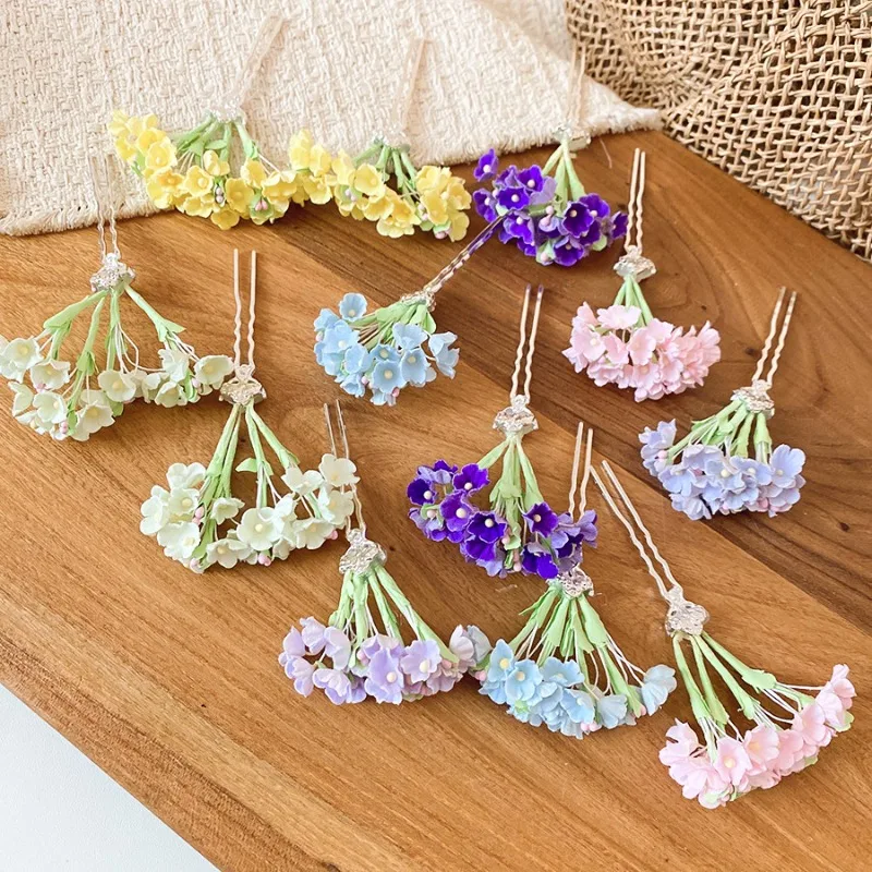 6 Colors Bohemian Artificial Hydrangea Flower Hair Claw Clip Women Floral Cluster Hair Accessories Wedding Bridal Vacation K view 2