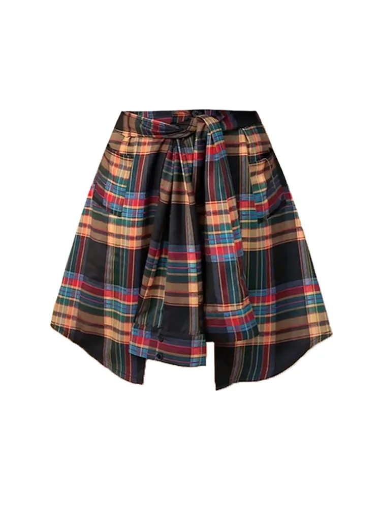 

American Style Y2k Fashion Plaid Contrast Color A-line Skirt Women Summer New Design Sexy Slim Asymmetrical Culottes Harajuku