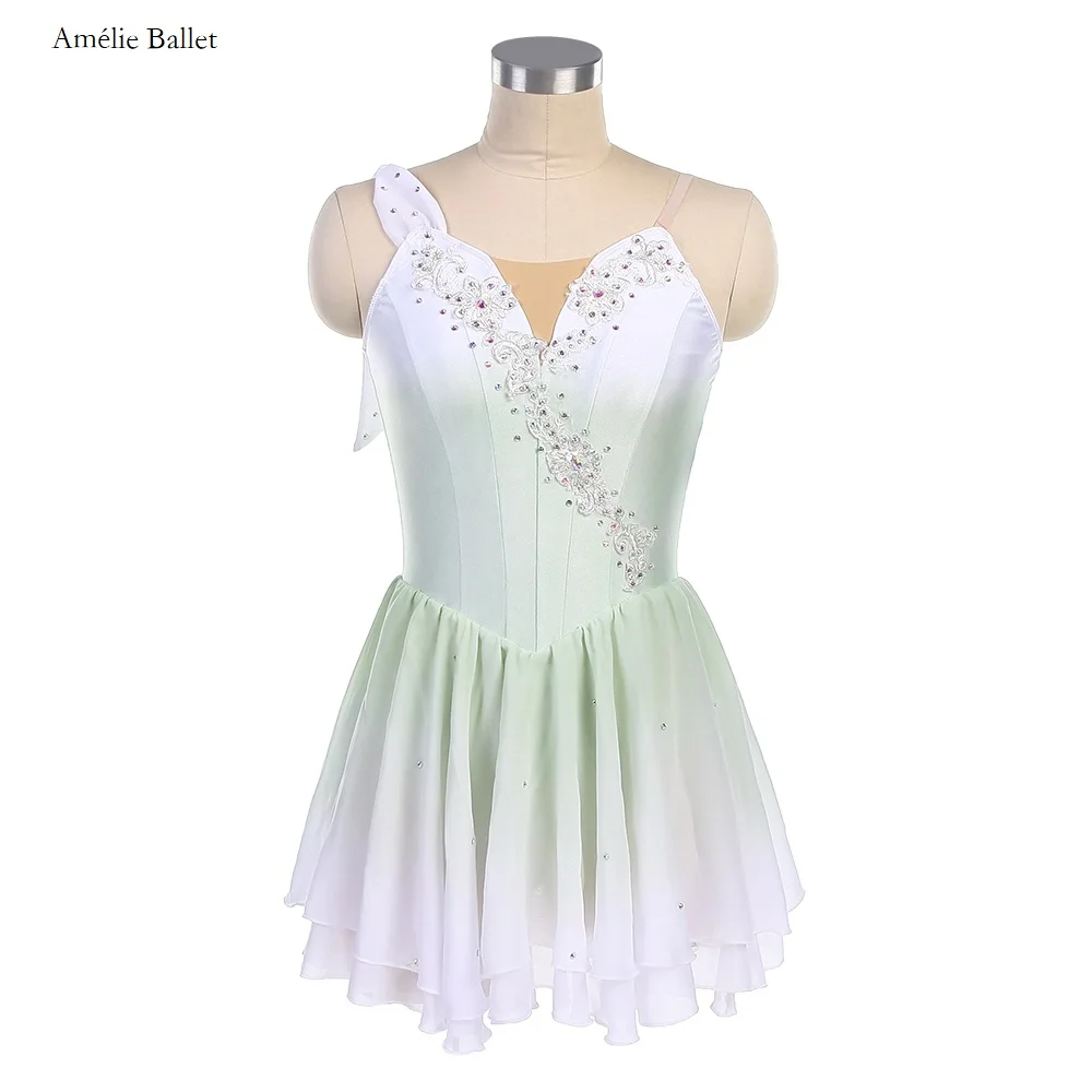 

24085 Ombre Green Spandex Bodice Dance Costumes Ballet Performance Dancewear Leotard Dress Girls and Women Romantic Ballet Tutu