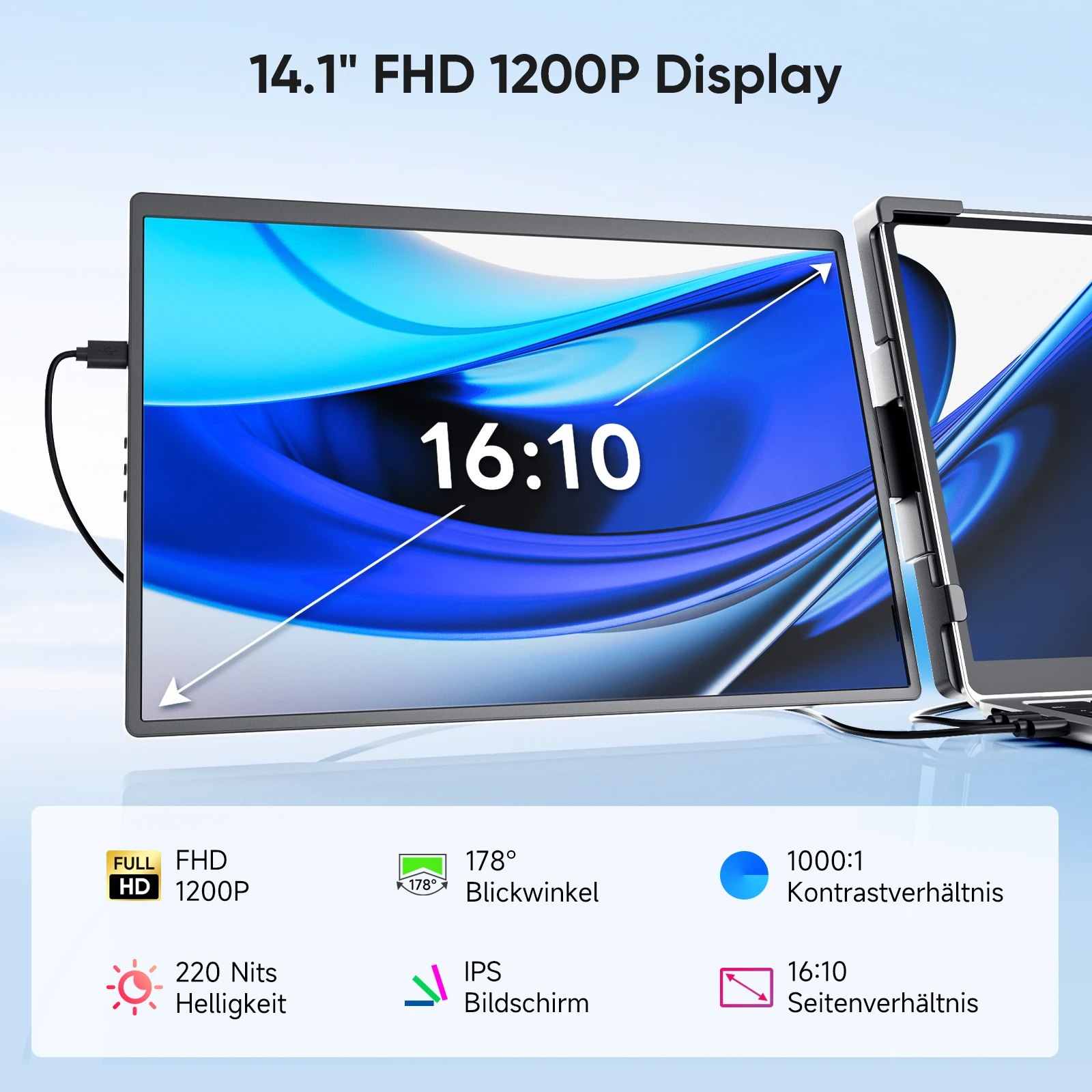 Dopesplay 14.1 بوصة أجهزة الكمبيوتر المحمولة شاشة موسع الثلاثي المزدوج 1200P IPS شاشة محمولة لنظام التشغيل Windows PC ماك بوك كروم الكمبيوتر المحمول 13.3-17.3