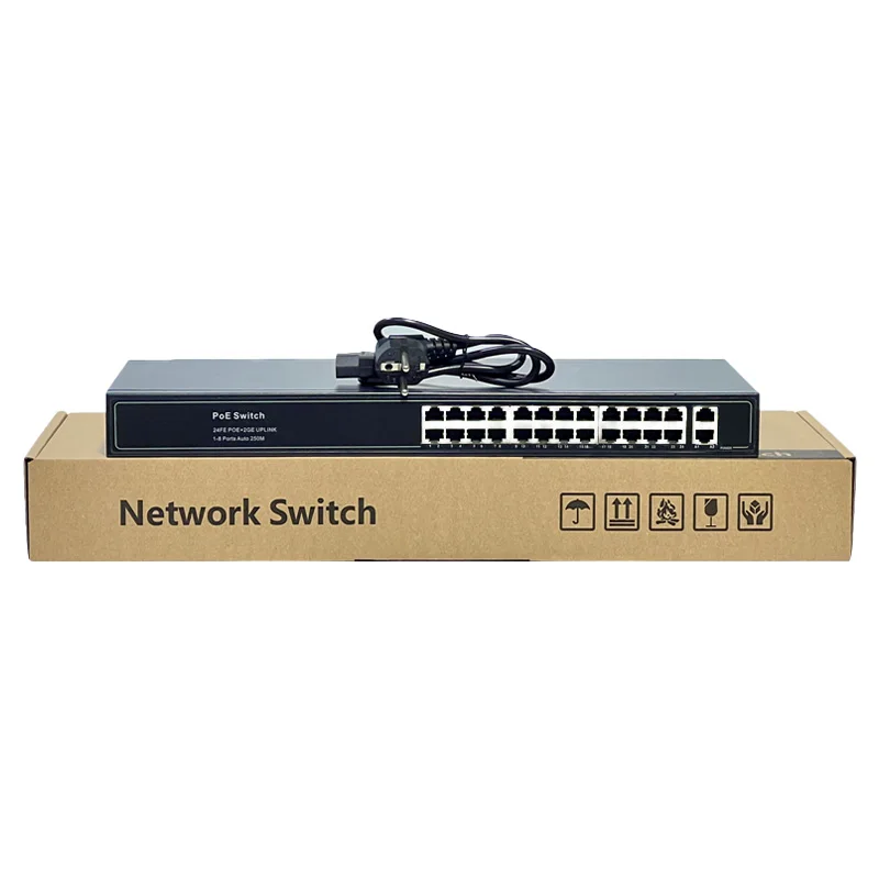 Reliable OEM ODM Openwrt Wifi6 Ready PoE Switch 24FE PoE 2GE Uplink 360W Power Budget IEEE8023af at