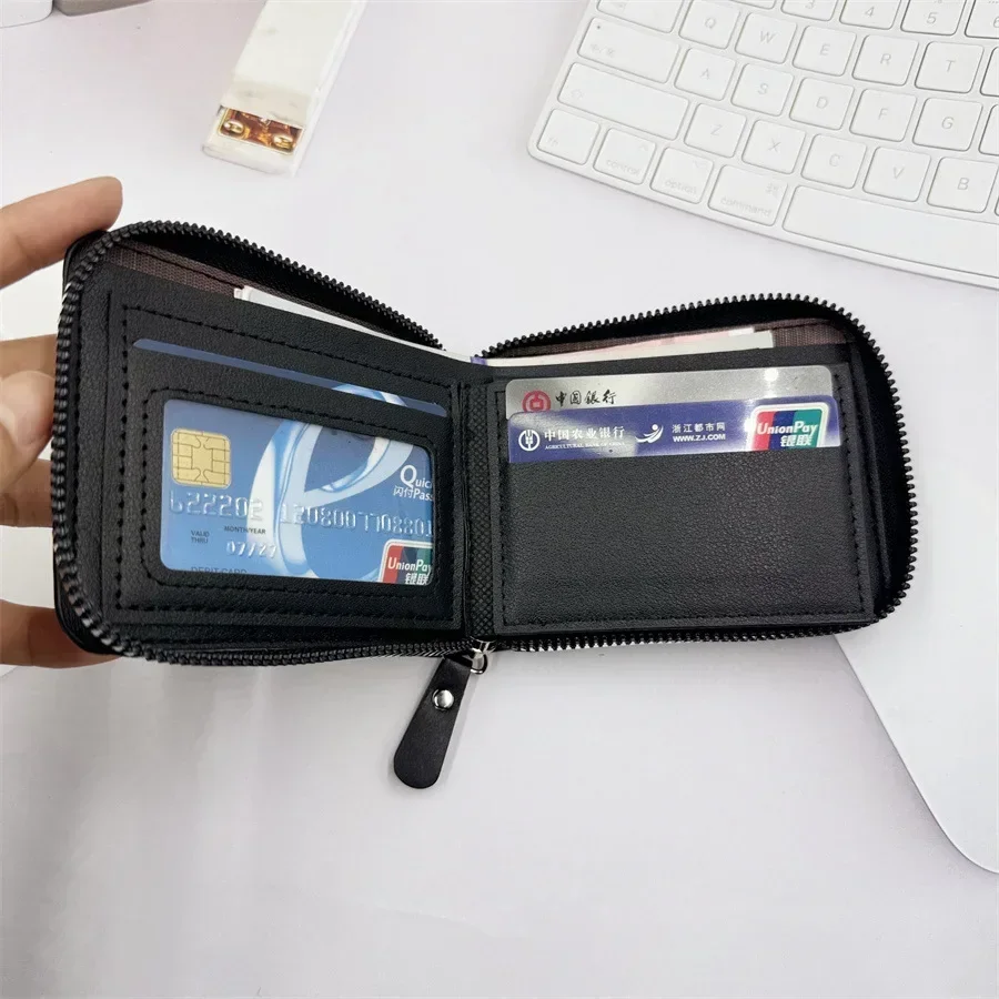 1 pc Leather Men’s Wallet Luxury Mens Purse Male Zipper Card Holders with Coin Pocket Wallets Gifts for Men Money Bag