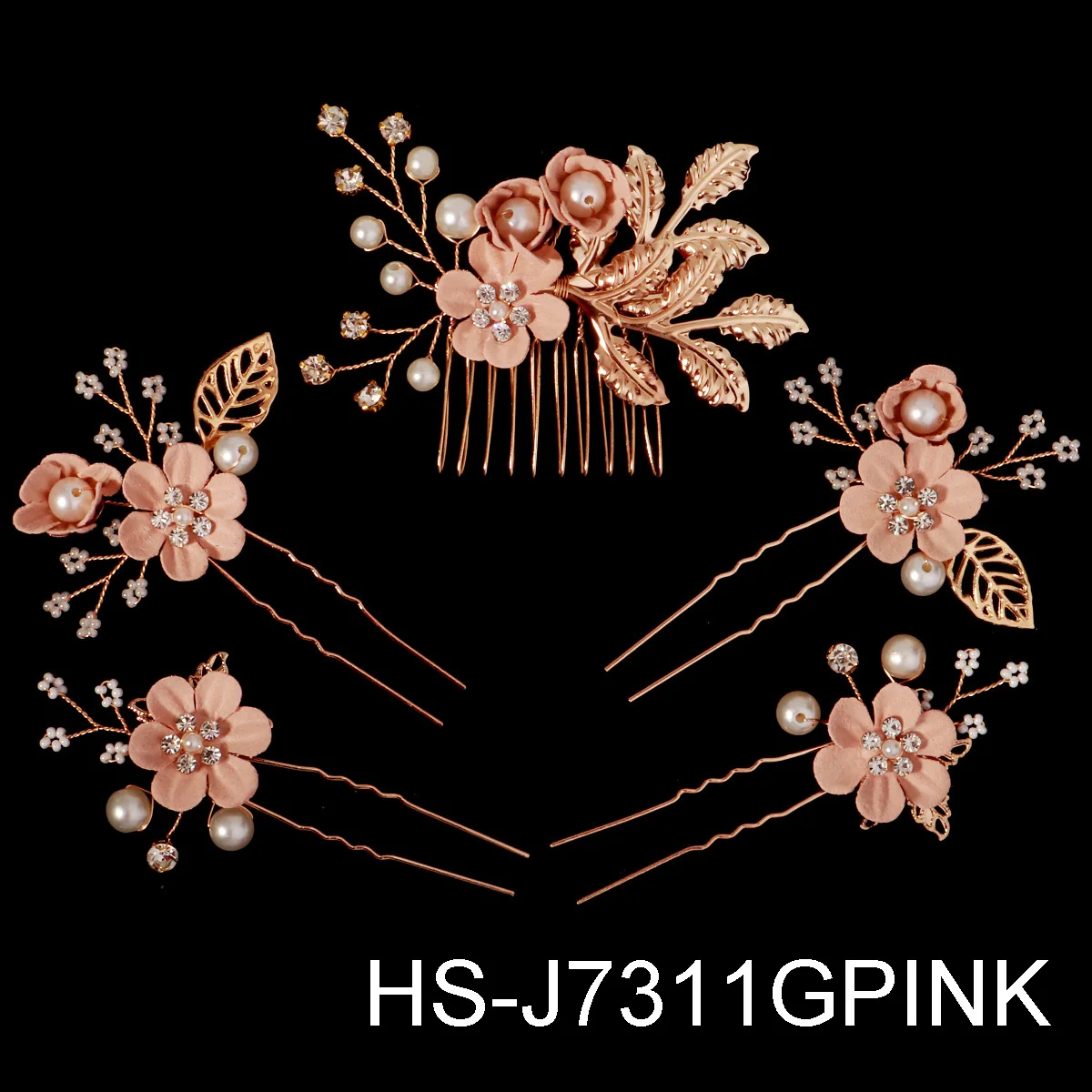 Delicate Pink Floral Hair Comb and Pins Set - Women Accessories set of 3 Beavorty 1 Set Comb Set Flower Bridal Combs Women Flower  main image 3