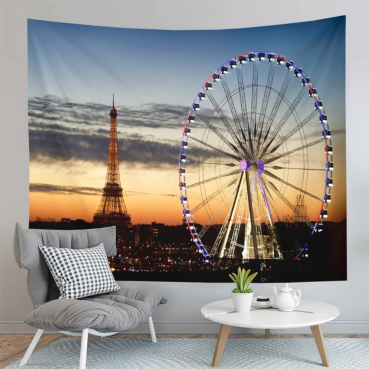 Paris Night View Tapestry Eiffel Tower Tapestry Ferris Wheel Tapestry Art Wall Hanging Home Living Room Bedroom Dorm Tapestries