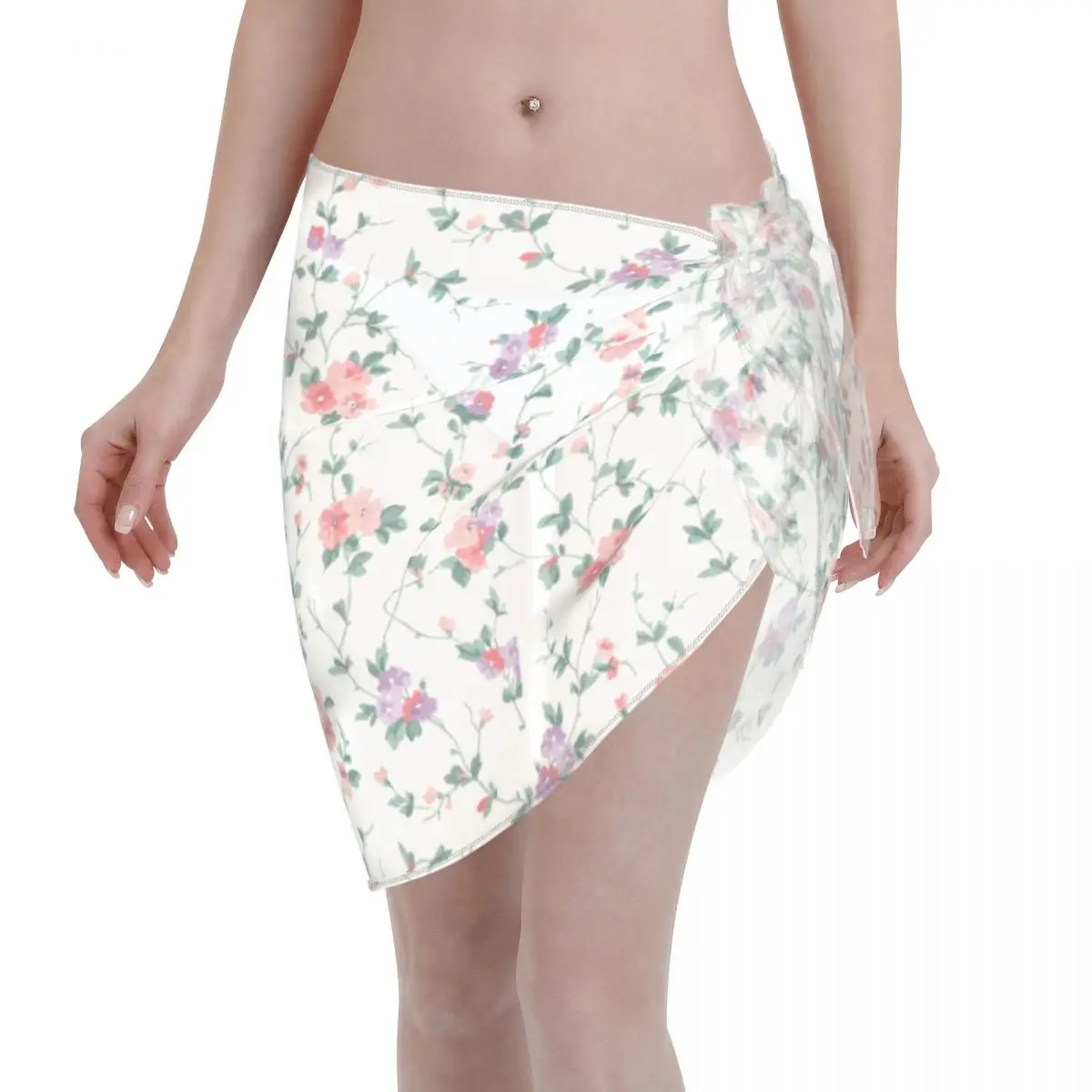 

Custom Laura Ashley Priory Coral Beach Bikini Wrap See-Through Bikini Beach dresses Short Skirt Chiffon Scarf Cover up For Women