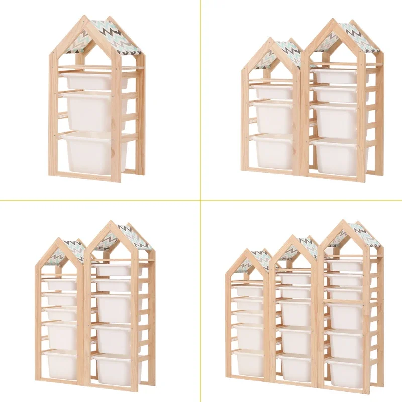 

Competitive Price Wooden Toy Storage Box Wood Frame Plastic Storage Bin Set Kindergarten Children's Toys Cabinet Books Organizer