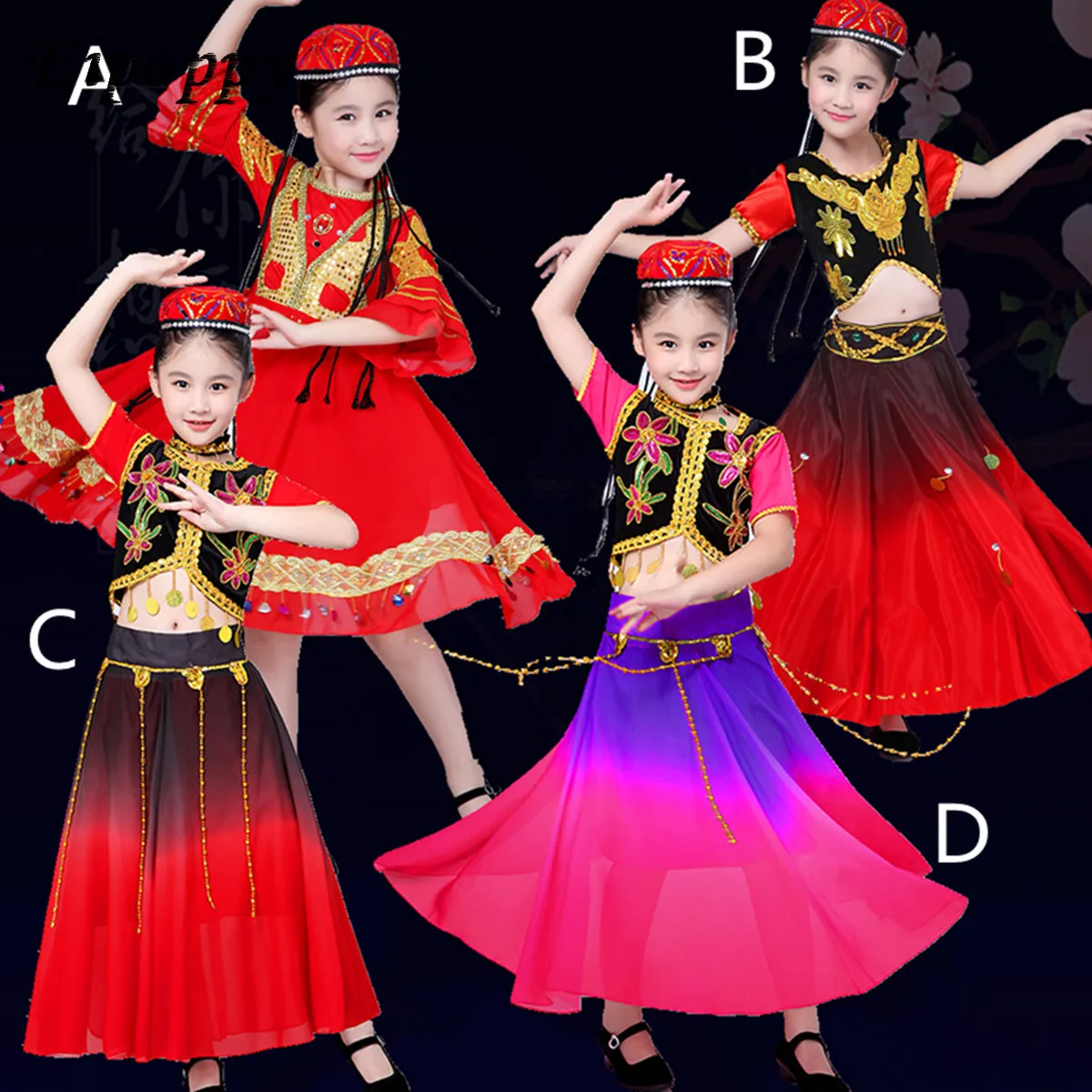 Children's Dance Costumes New Female Dance Costumes Uighur Stage Costume Children