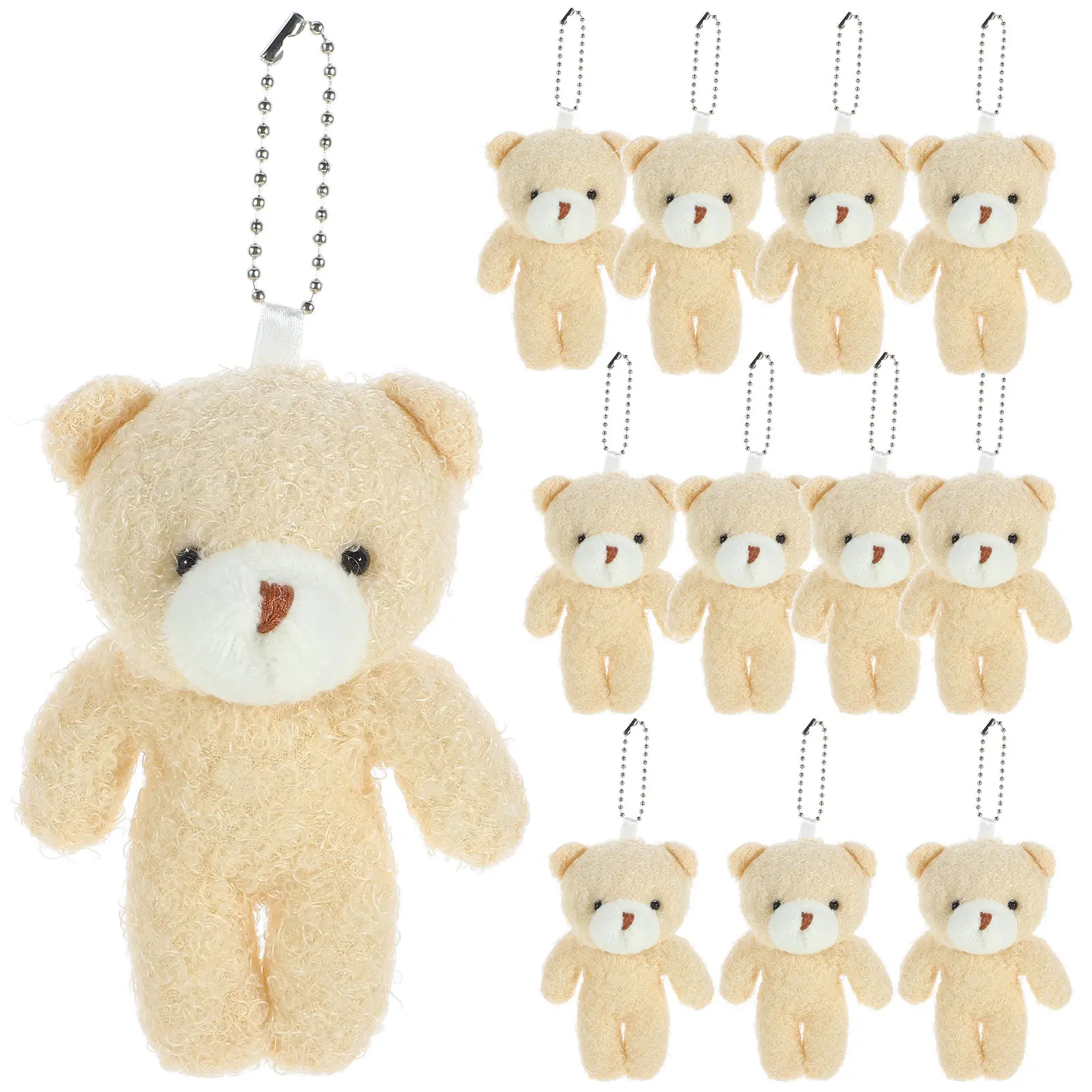 

12Pcs Pendant Mini Cute Keychain Bag Hanging Charm Soft Stuffed Tiny Bear Decoration DIY Key Ring Accessory