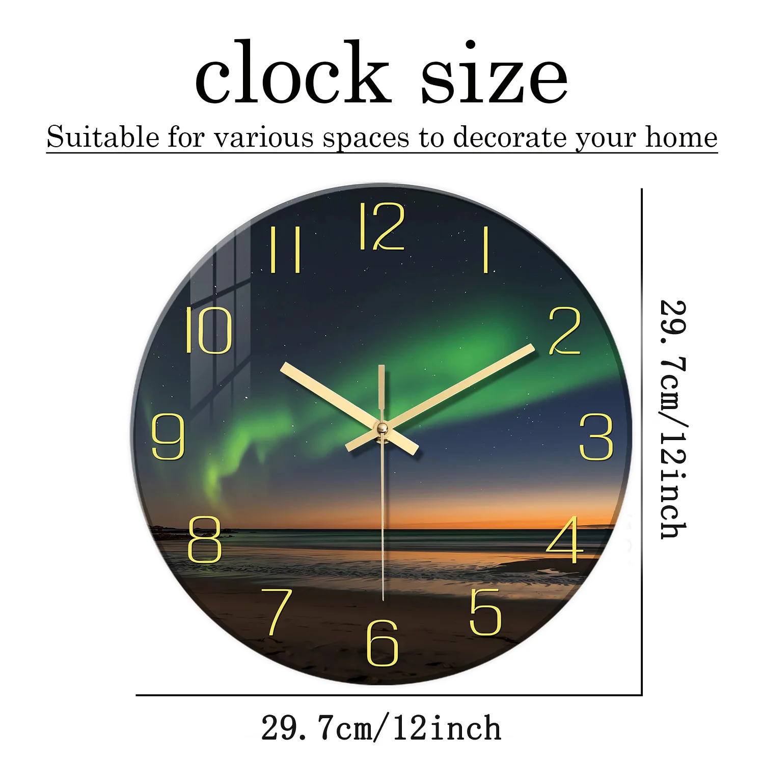 ساعة حائط زجاجية لتزيين المنزل وغرفة المعيشة وغرفة النوم وتصميم الشفق والساعة الصامتة والشاطئ 1 * *