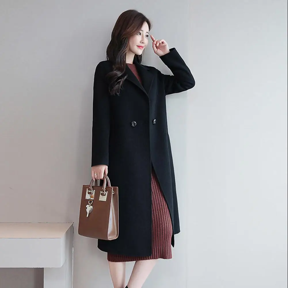 Woolen Lapel Long Coats Fashion Vintage Women Overcoat Korean Notch Collar Elegant Woolen Trench Coat Loose Cardigan Winter Coat