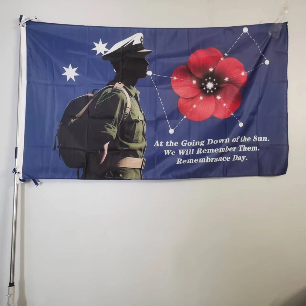 

Remembrance Day Flag At the Going Down of the Sun We Will Remember Them 90x150cm
