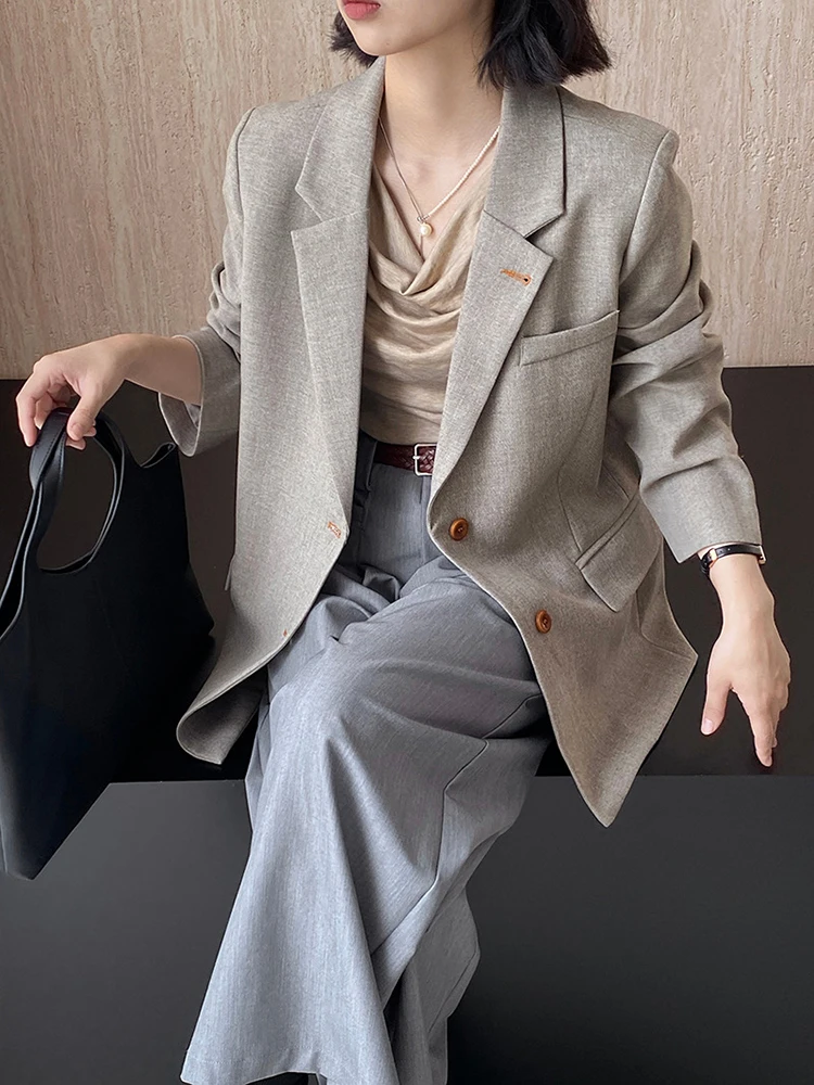 [LANMREM] Office Lady Blazers For Women Notched Single Breasted Long Sleeve Temperament Jacket Fashion 2024 Autumn New 26C402