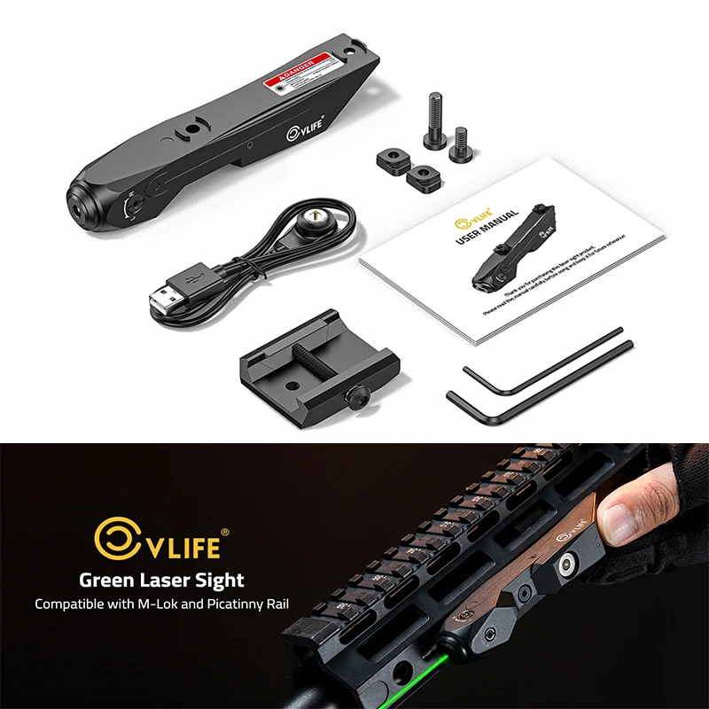 

CVLIFE Rifle Tactical Green Laser Sight Magnetic Rechargeable Sights Compatible with M-Lok and Picatinny Rail for Hunting