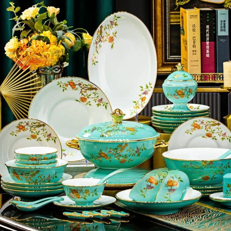 chinese style luxury plates dinner sets bone dinner plate set complete fine bone china dinnerware sets vajillas completa Bowl