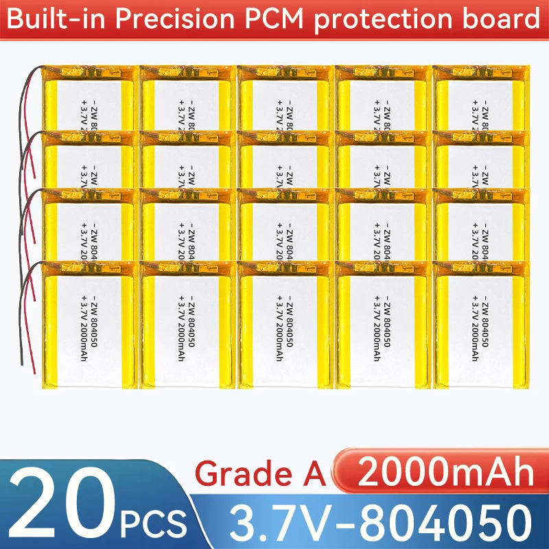 2000mAh 804050 Battery 3.7V Li-Polymer Lithium Ion Batteries for Massager Medical Equipment Car Air Filter Loudspeaker 104050