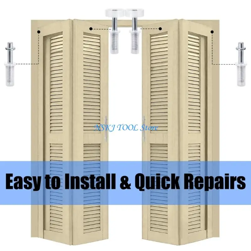 L8RC 8Pcs Door Top Roller Guide Wheel & Top Pivots Spring Loaded Bifold Door Hardware