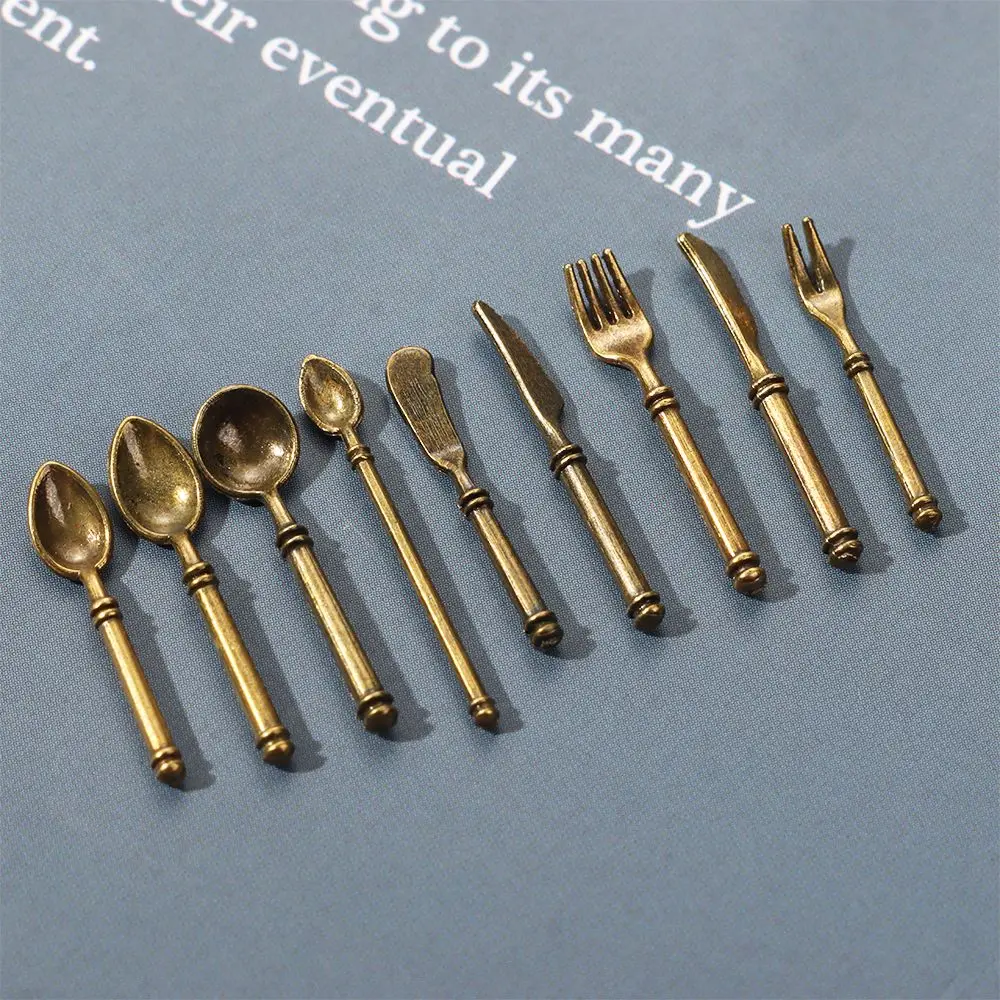 DIY Silver Dollhouse Furniture 1:6/1:12 Scale Doll Accessories Fork Knife Spoon Miniature Cookware Simulation Mini Cutlery