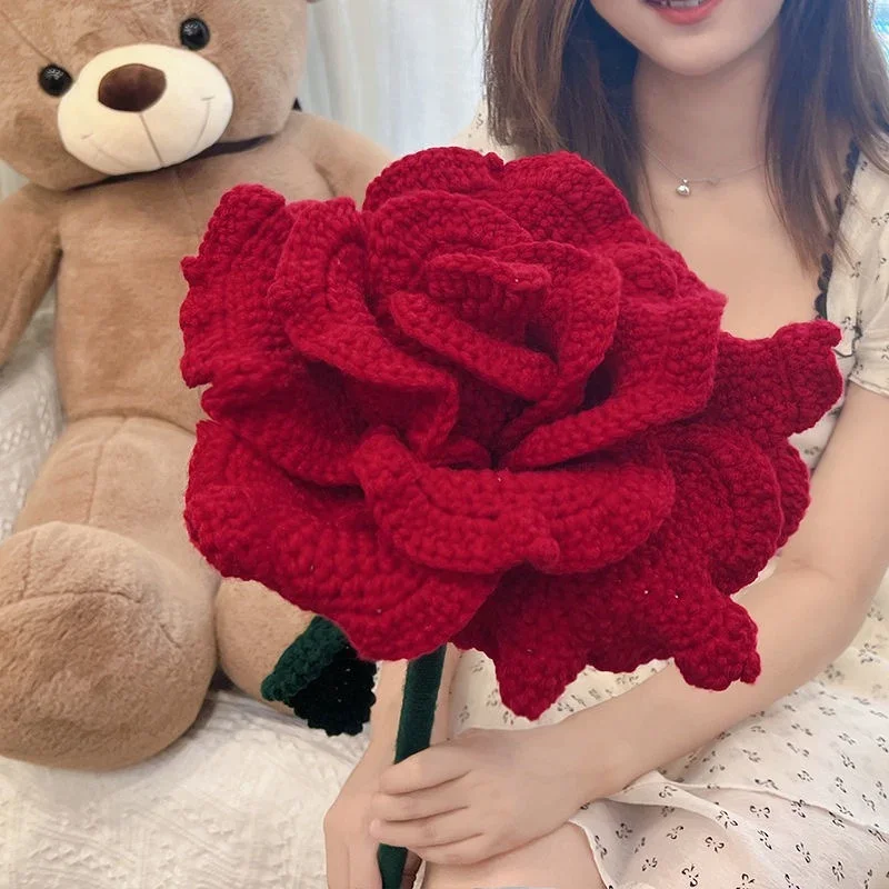 Hand Woven Bouquet Large Rose Valentine's Day Send Girlfriend Woolen Crochet Knitted Immortal Flower DIY Material Package