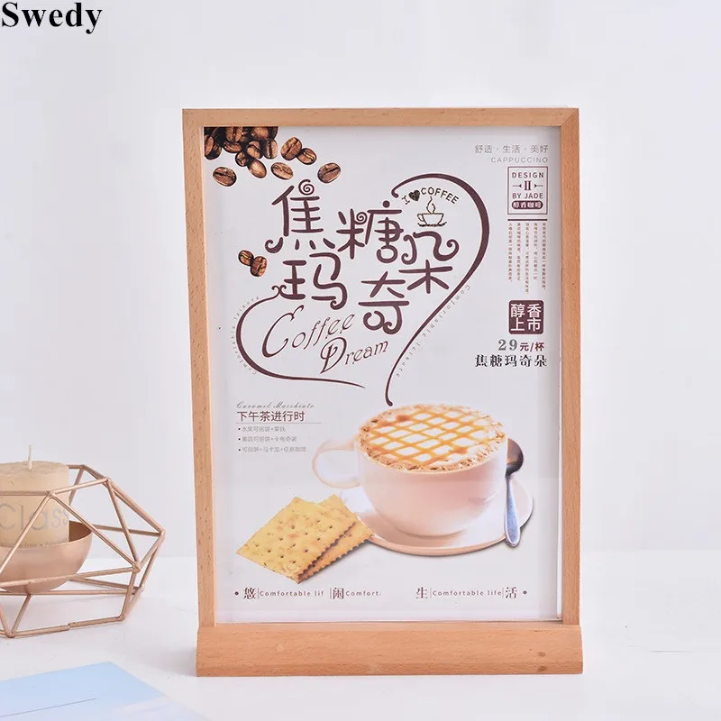 

A6 105x148mm Double Sided Wood Acrylic Sign Holder Display Stand Ad Photo Picture Poster Frame Table Menu Price Paper Holder