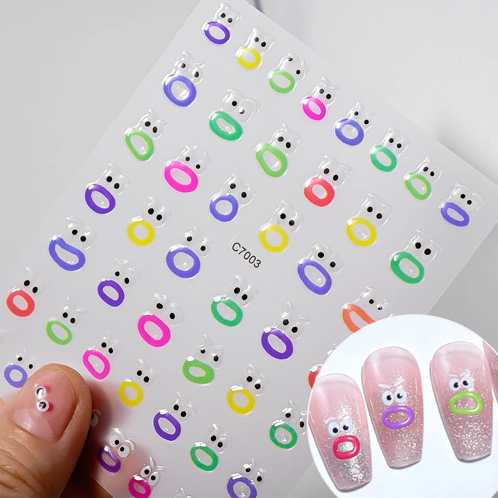 1pcs Kawaii Mouth Monster Nail Art Sticker Funny Jelly Fruit Bean Eye Adhesive Decals Slider DIY 3D Manicure Decorations