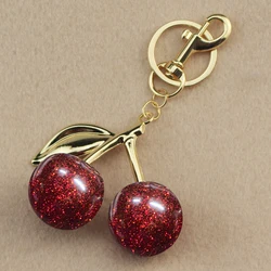 Fashion Delicious Red Cherry Keychain Summer Fruits Cherries Pendant Keyring Jewelry Backpack Bag Key Accessories Christmas Gift