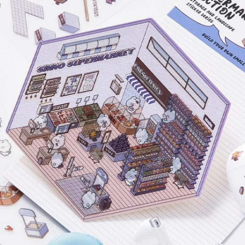 Escena en miniatura de dibujos animados, pegatinas de paisajismo 3d, escena de cabina artesanal, apilamiento y pegado, cuenta de mano, regalo bonito para chico, nuevo