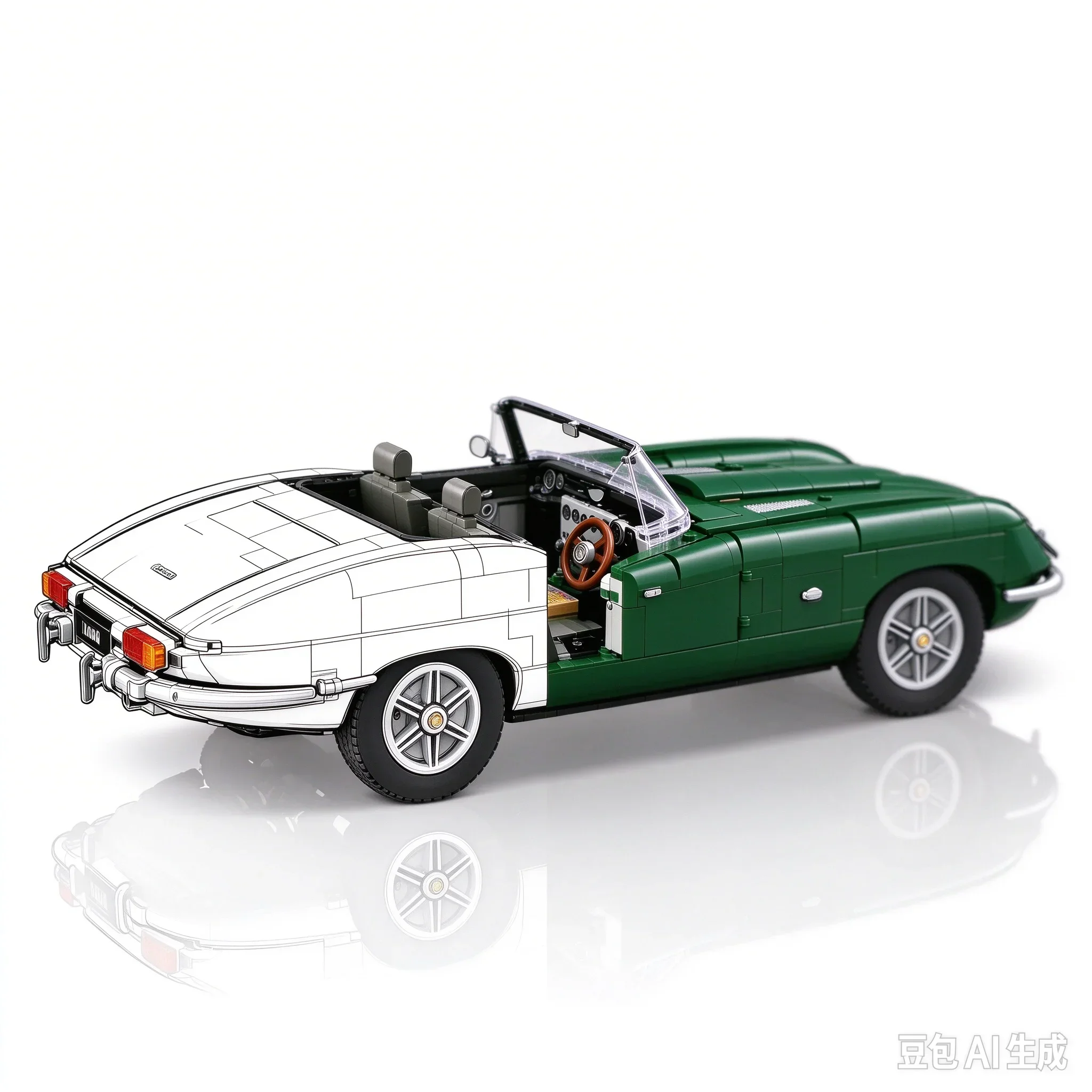 Vintage Classic Convertible Sports Car Building Blocks  Retro  Roadster Model DIY Assembly Bricks Collectible Gift