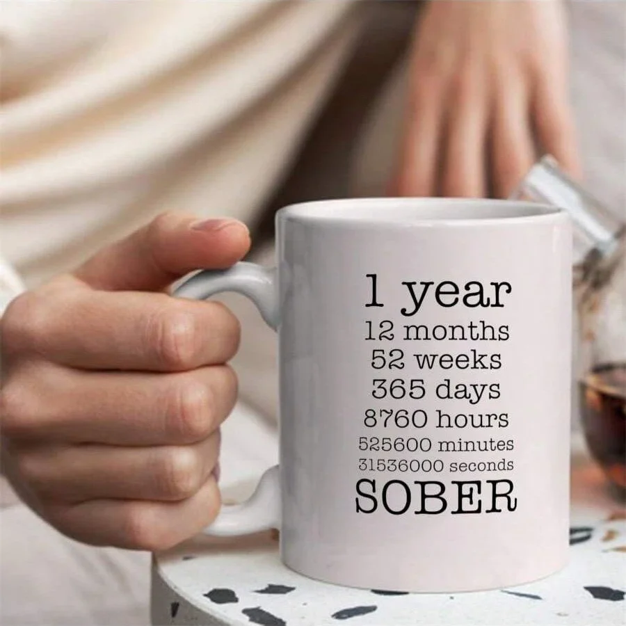 Funny One Year Sobriety Birthday Gifts Novelty White Coffee Mugs Cups Customized printed mugs for family use Coffe cups Pikmin