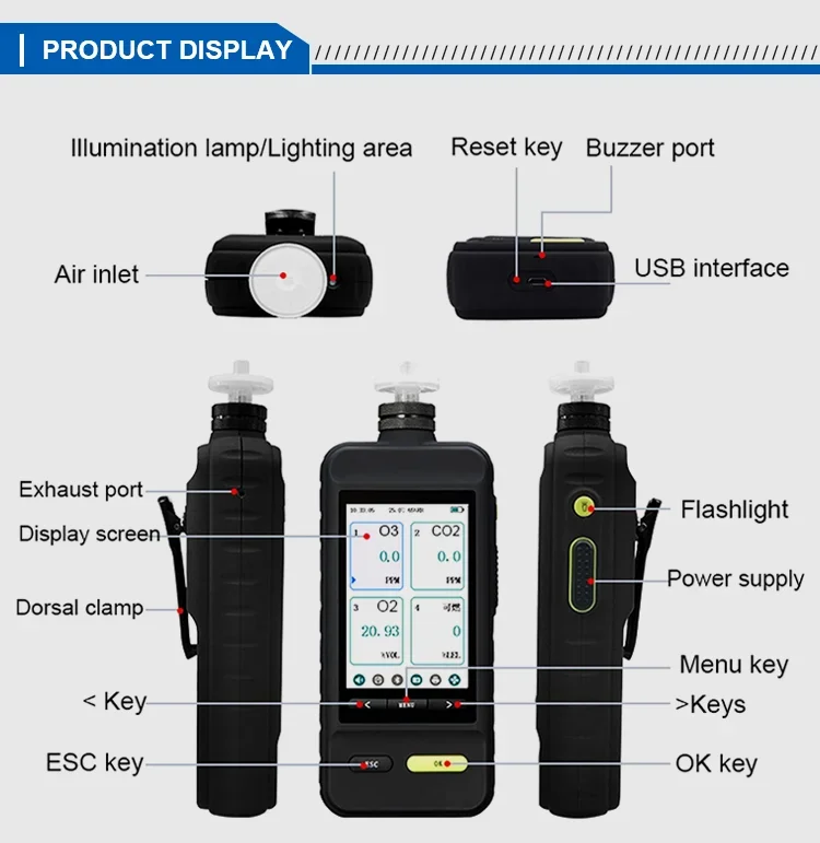 Handheld 1050E-NOX Nitrogen Oxides Tester Gas Purity Analyzer Concentration Alarm Unit