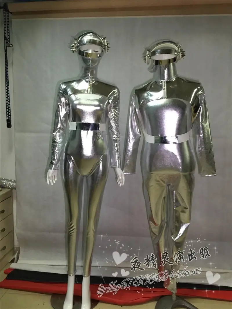 

Silver Jumpsuit Bodysuit Tops Set Gogo DS Men's and Women's Dance Team Party Space Suit Singer Stage Dance Performance Outfits