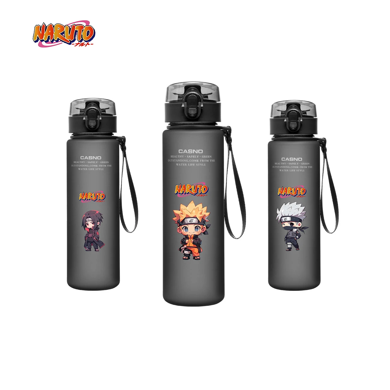 NARUTO Water Bottle 560ML Anime Uzumaki Uchiha Sasuke Hatake Kakashi Portable Sports Plastic Cup Camping Fitness Bottle Gift