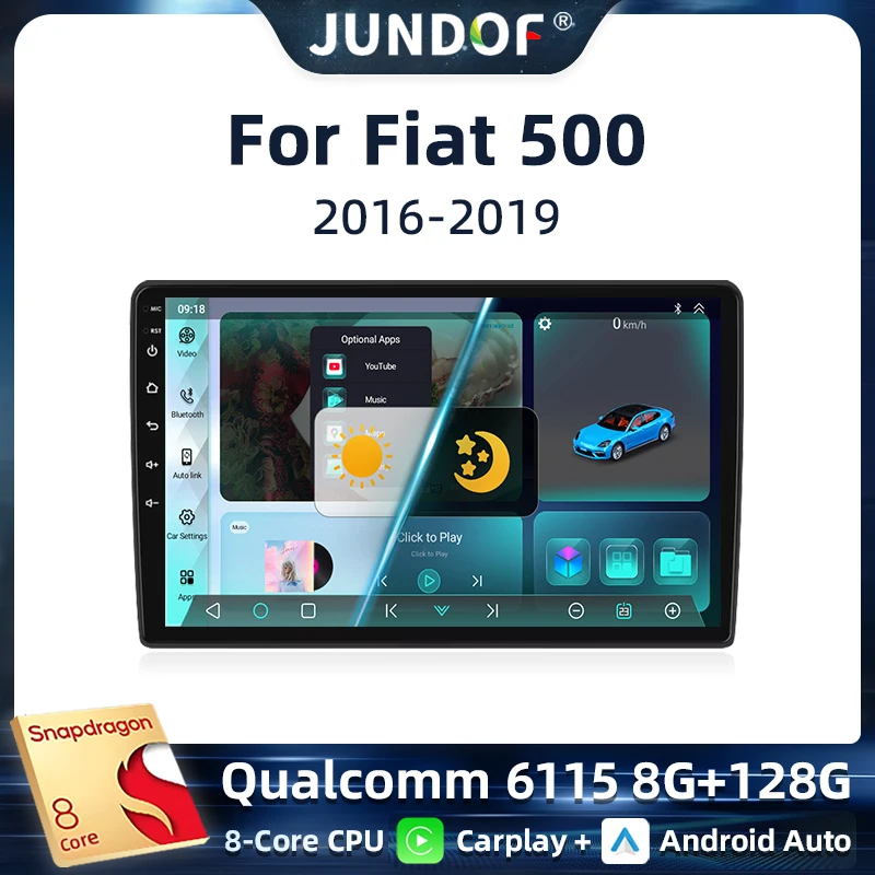 

For Fiat 500 2016-2019 Car Head Unit Multimedia Video Player GPS Navigation Radio Stereo Wireless Carplay Bluetooth WIFI