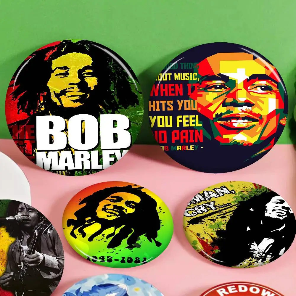 Bob Marley Creative Pins Funny Smiley Faces Round Snap-in Brooch Badge Backpack Hat Accessories Jewelry Gifts