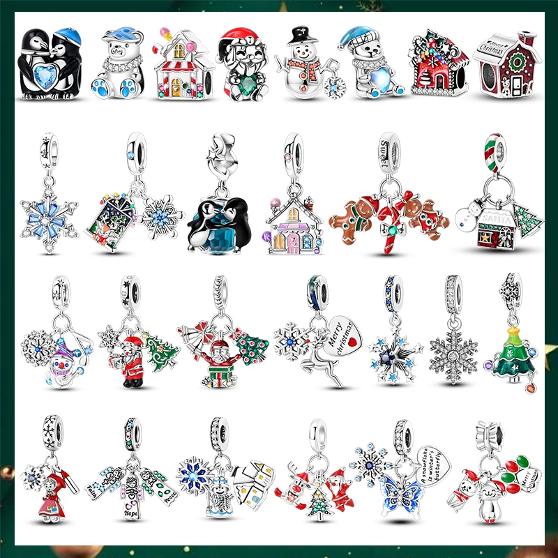 

Hot Christmas Bell Dangle Beads 925 Sterling Silver Snowman Heart Elk Christmas Tree Snowman Fit Original Bracelet Women Jewelry