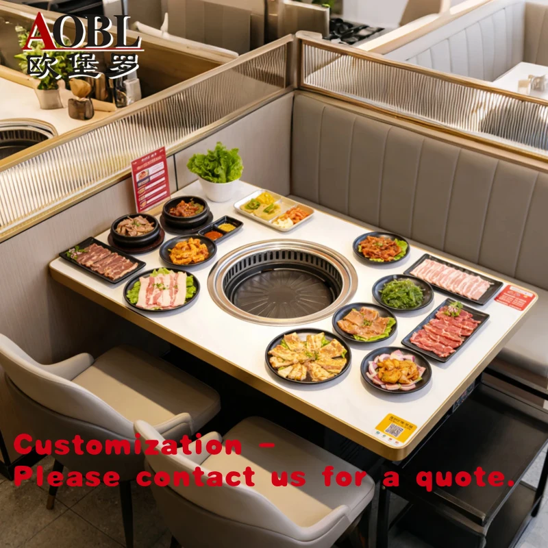 custom.AOBL Korean Smokeless Comfortable Dining Wooden Bbq Grill Table With Barbecue Grill