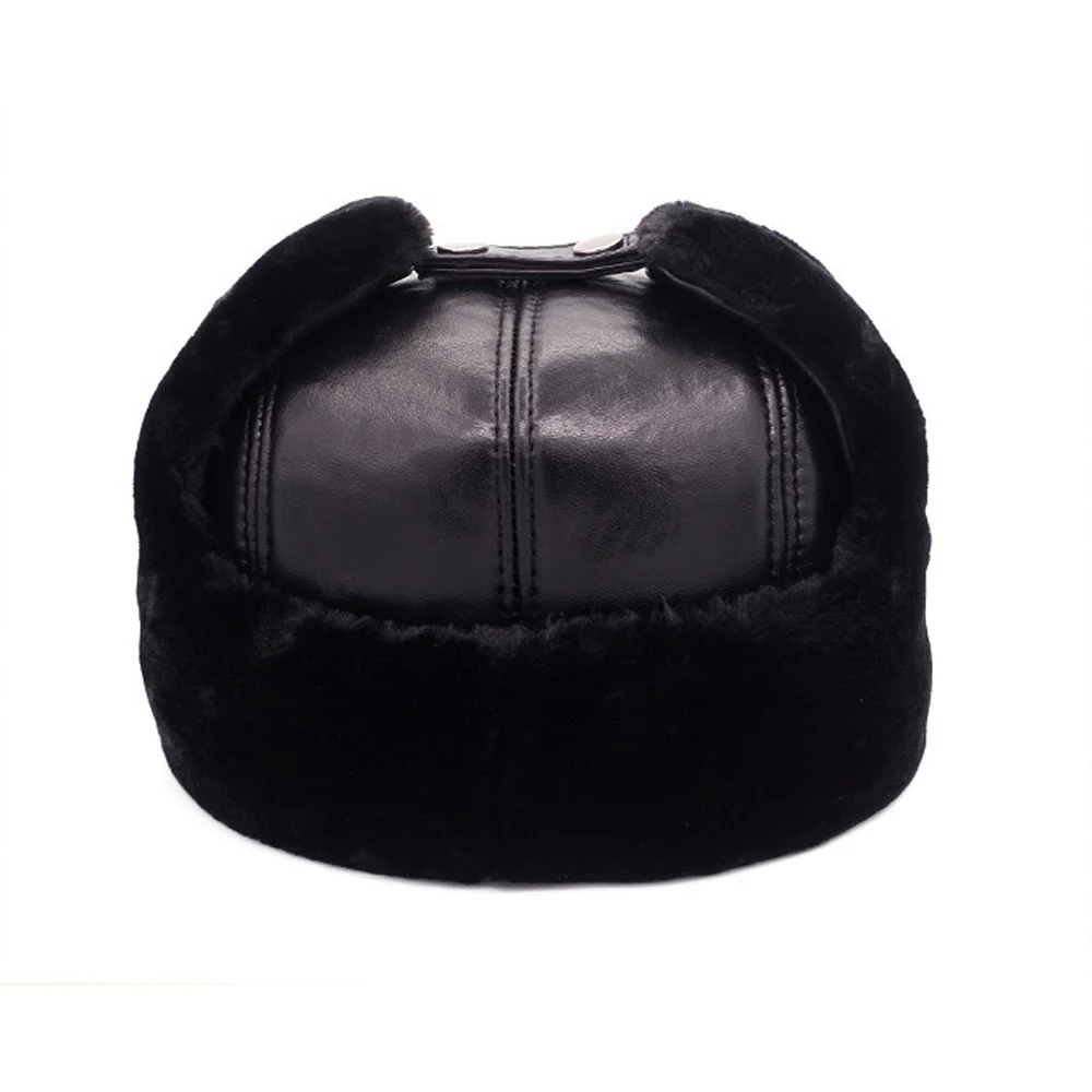 2024 New Hot Russia Adult Caps Men 100% Natural Real Sheepskin Leather Bomber Hats Male Casual Winter Warm Sheepskin Leather Cap