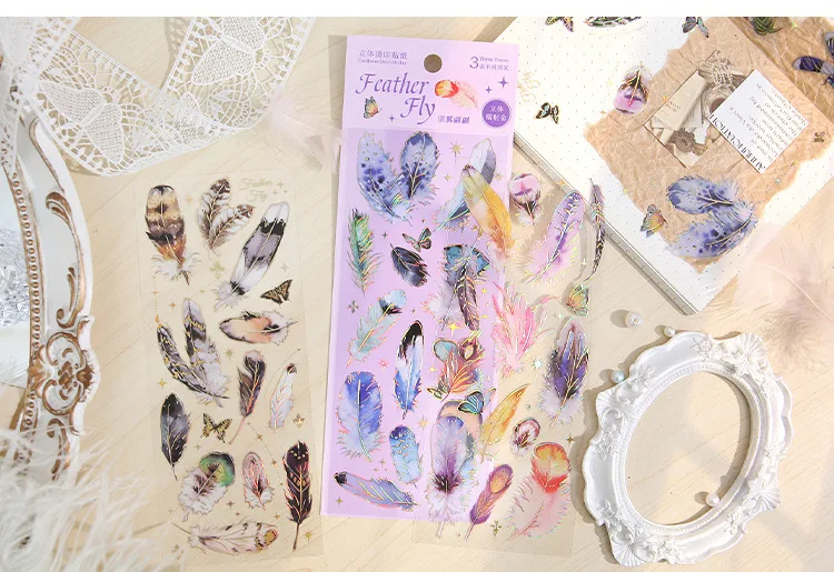 3 Sheets/pack Laser Bronzing PET Hot Stamping Jellyfish Cute Bear Dog Florals Transparent Decorative Stickers