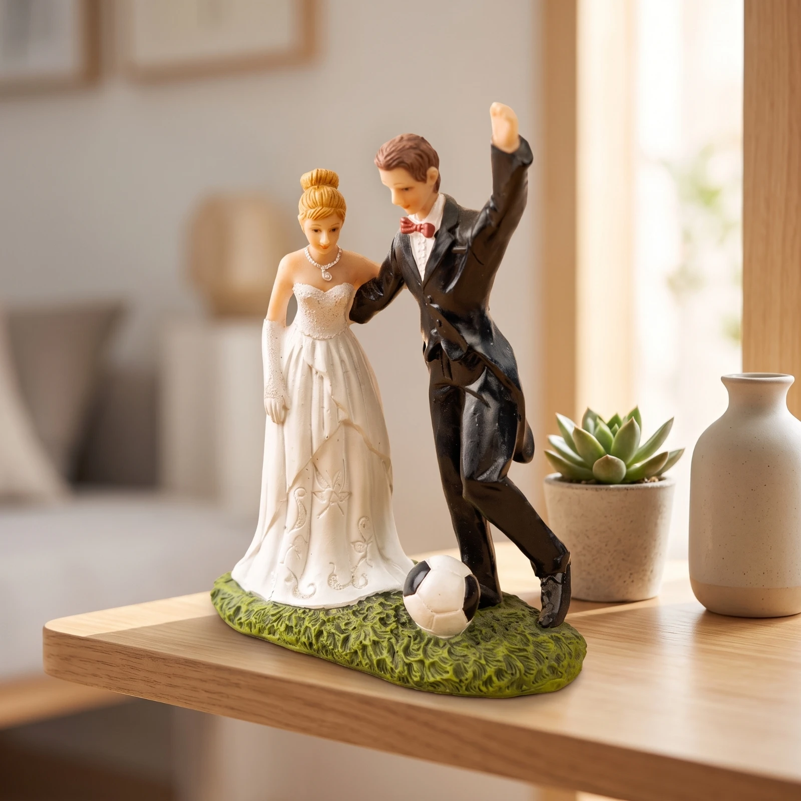 Wedding Cake Topper Hand-Painted Soccer Wedding Topper Decoration Romantic Ornament Miniature for Couples, Rehearsal Dinner
