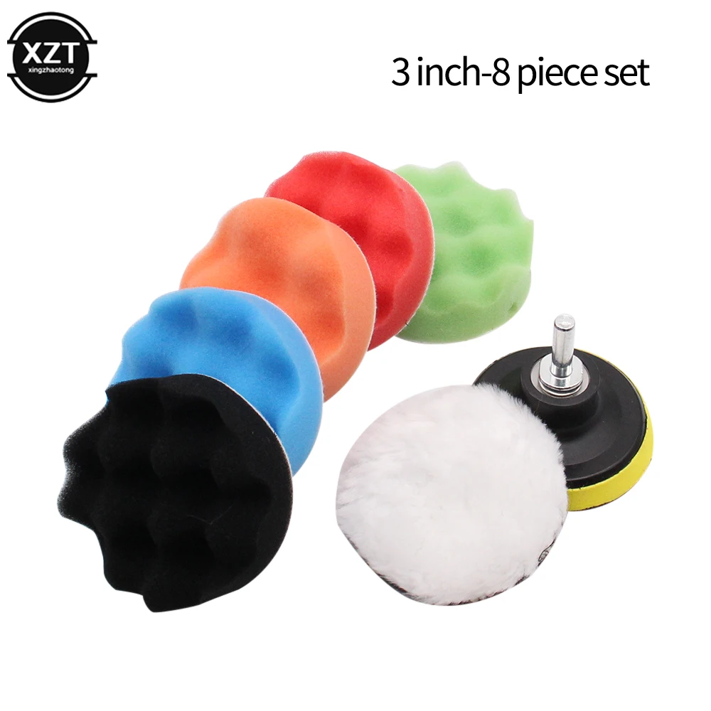 

3/4inch Car Polishing Disc 8Pcs/Set Self-Adhesive Buffing Waxing Sponge Wool Wheel Polishing Pad For Car Polisher Drill Adapter