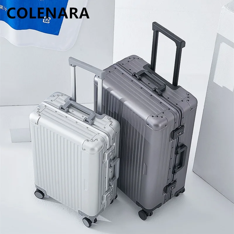 COLENARA 20\'\'24 Inch Luggage New All-aluminum Magnesium Alloy Trolley Case Universal Boarding Box with Wheels Rolling Suitcase