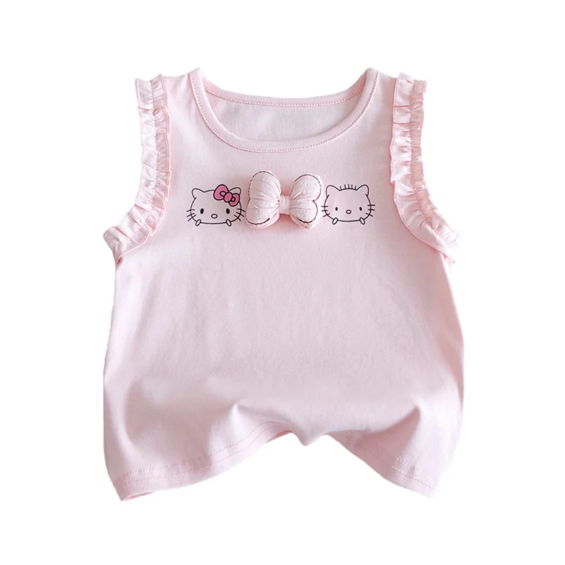 

Жилет с героями мультфильмов для девочек, летний жилет Princ Sle с детским узлом, милый топ, хлопковый круглый топ, ткань из другого материала