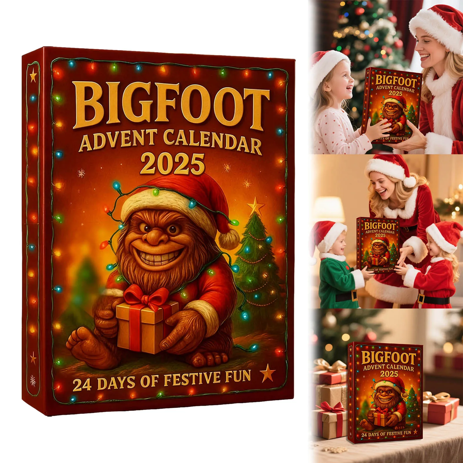 Lumières d'intérieur à piles avec minuterie 2025, pied géant, compte à rebours de noël, calendrier au chocolat, compte à rebours pour enfants