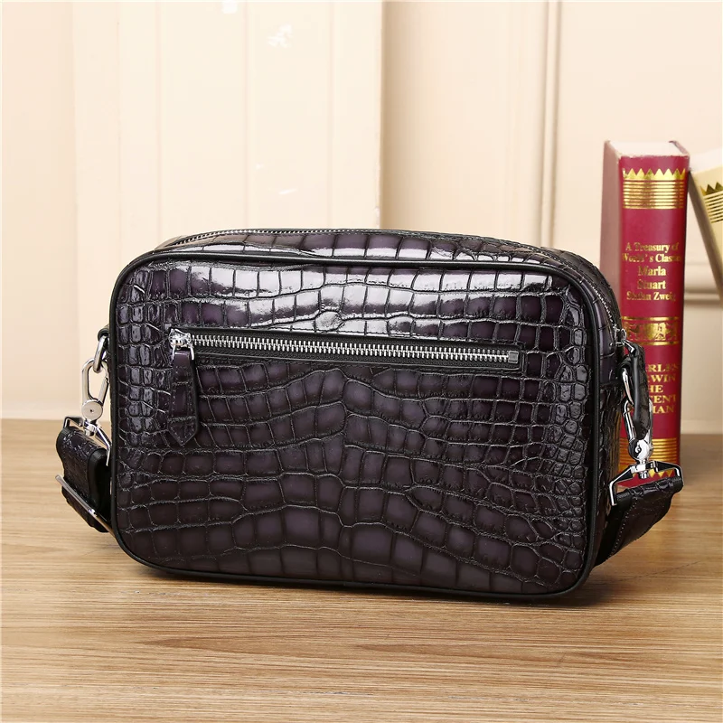 Imagem -03 - Couro Genuíno Crocodilo Ombro Câmera Bolsa Bolsa Portátil Multifuncional Masculino Único Crossbody Bolsa Grande Capacidade Handdraw