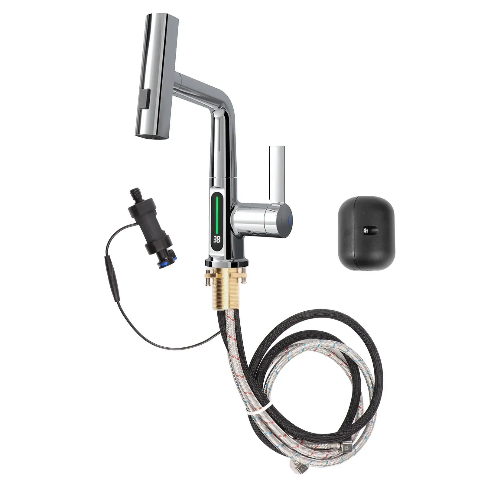 

G1/2Inch Copper Single Handle Digital Pull Out Faucet for Bathroom Vanity Sink Modern Lavatory Mixer Tap