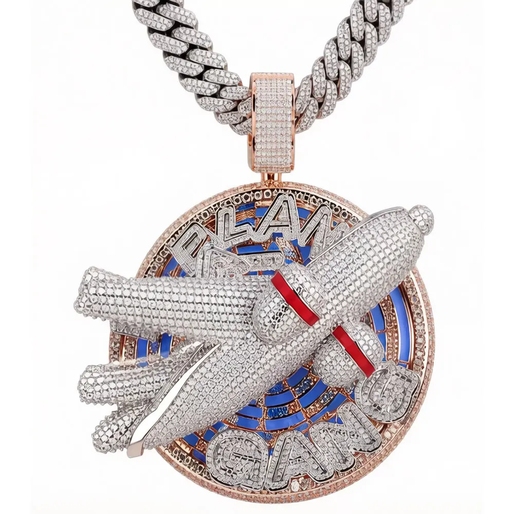 LYEE CYEE Luxury Hip Hop 3D Airplane Letter Pendant Blue Enamel, Suitable for Street Fashion Club Party Style Can be Paired with Cuban Chain Necklace Anniversary Gift Valentine's Day Gift Birthday/Festival Jewelry Unique Jewelry